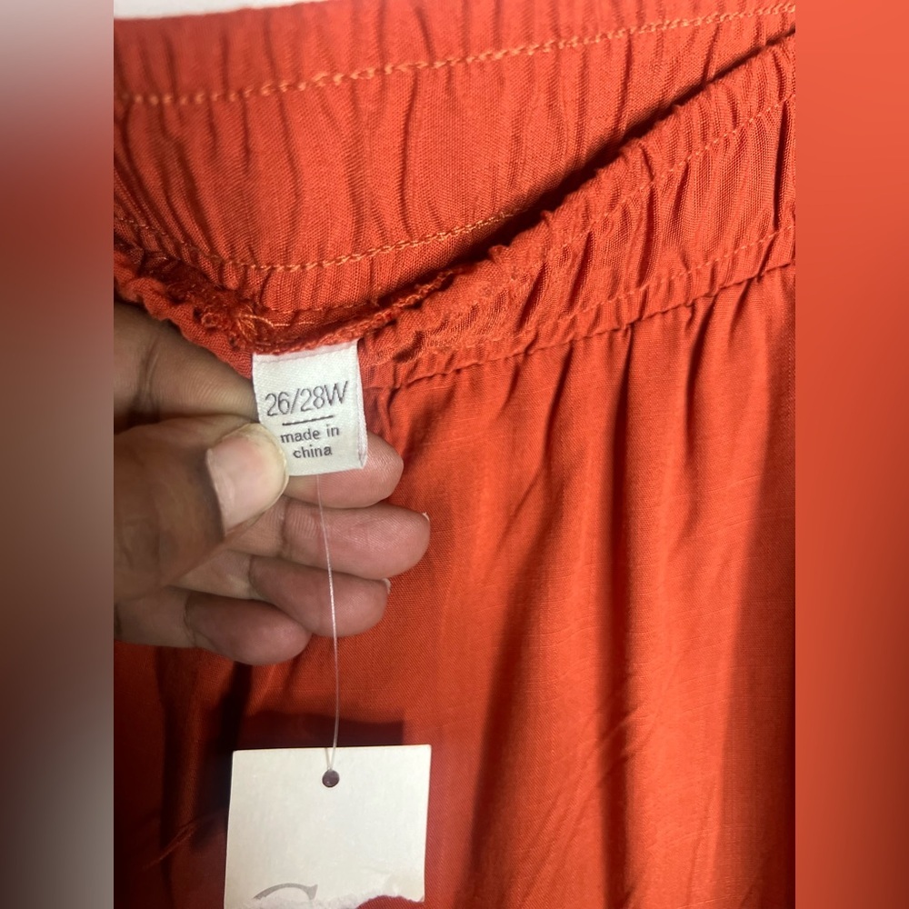 Bohemian Flowy Wide Leg Pants Rust Orange Women’s Size 26-28 Lace Hem pockets - Picture 5 of 12